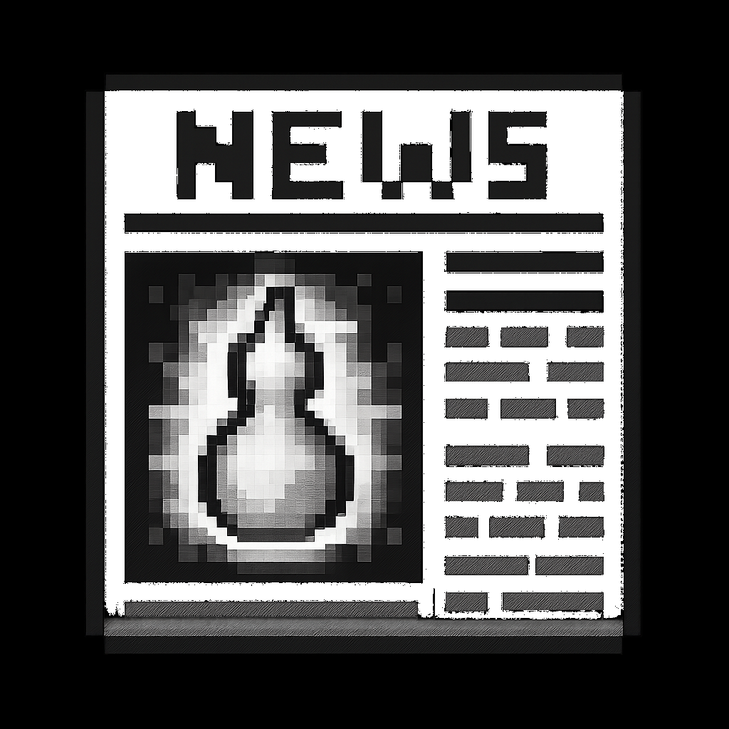 Pixel newspaper with glowing gourd on the front page